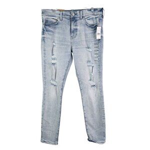 Mens Pacsun Stacked Skinny Denim Blue Jeans Distressed Stretch Size 32x30